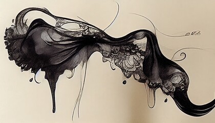 Fluid, elegant, river-like abstract pattern in the form of black and white ink drops. Design Elements. Background Design