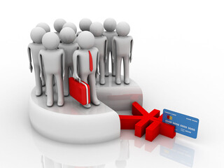 3d illustration debit card swiping Yen Symbol with leadership