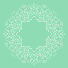 Zentangle inspired zen doodle illustration with tribal boho chic ornaments. Mandala background. Oriental ornamental illustration. Bohemian frame for social media with copy space.