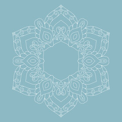 Zentangle inspired zen doodle illustration with tribal boho chic ornaments. Mandala background. Oriental ornamental illustration. Bohemian frame for social media with copy space.