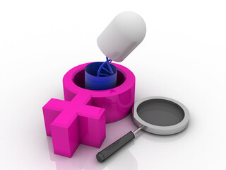 3d rendering Dna search analysis with FEMALE sign