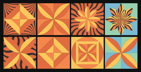Groovy psychedelic style bstract geometric shapes collection. Groovy trendy retro hippie sticker pack.