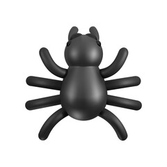 3D cute cartoon spider. Realistic three-dimensional decorative element for halloween design. Isolated black bug in a top view