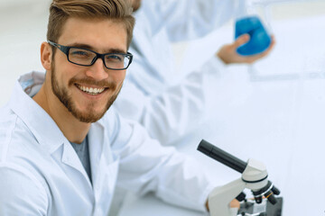 closeup. a biologist working in the laboratory