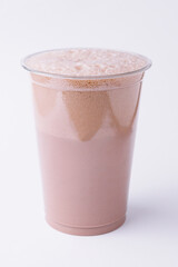 chocolate milkshake in plastic take away cup isolated