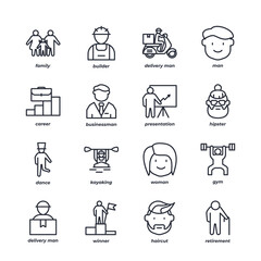 people line icons set, outline vector symbol collection, linear style pictogram pack. Signs, logo illustration.