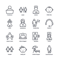 people line icons set, outline vector symbol collection, linear style pictogram pack. Signs, logo illustration.