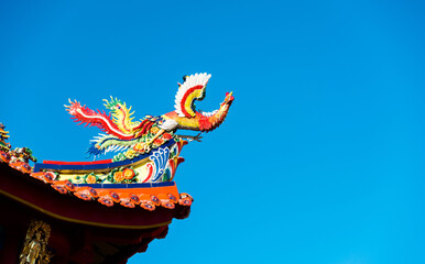 Fototapeta na wymiar Chinese style phoenix bird at the roof of temple