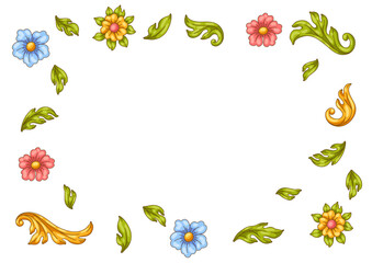Decorative floral frame in baroque style. Colorful curling plant.
