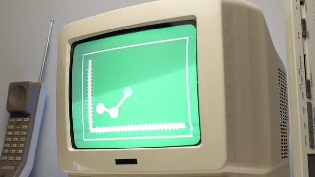 80s 90s Retro Computer Monitor Screen With Growing Graphic Chart