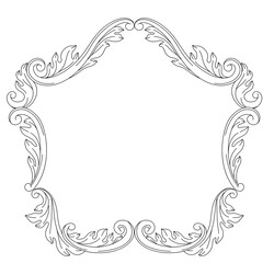 Decorative floral frame in baroque style. Black curling plant.