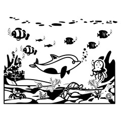 Naklejka premium aqua life and sea bottom vector icon design, wildlife seabed scenery symbol, Tropical Sea Under Water Surface stock illustration, aquarium with seafloor concept, 