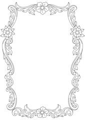Decorative floral frame in baroque style. Black curling plant.
