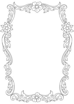 Decorative floral frame in baroque style. Black curling plant.