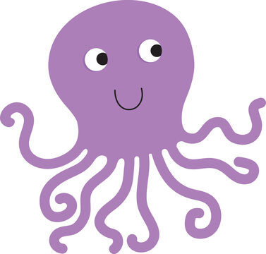Cute cartoon vector illustration of a happy cute funny smiling octopus