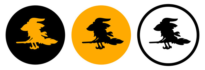 Silhouette of a witch on the background of the moon. Vector clipart isolated on white background.