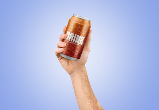 Can with Water Drops Mockup in a Hand