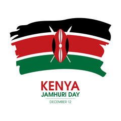 Jamhuri Day in Kenya icon vector. Grunge kenyan flag icon vector isolated on a white background. Wavy paintbrush Flag of Kenya design element. December 12. Important day - obrazy, fototapety, plakaty
