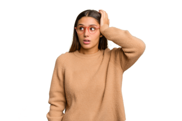 Young Indian woman isolated cutout removal background being shocked, she has remembered important meeting.