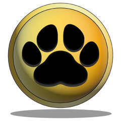 Fototapeta premium 3d illustration: golden button of a dog or wolf pet footprint