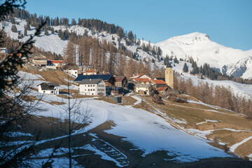 The village of Mathon (1521 m), Val Schons, Graubünden, Switzerland