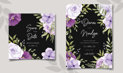 Beautiful purple flower wedding invitation card design