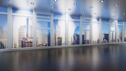 Obraz na płótnie Canvas Panoramic skyline and buildings from glass window