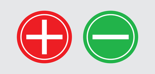Red plus and Green minus. Vector illustration. Plus and minus round icons on white background. you can use for web application etc vector Eps8
