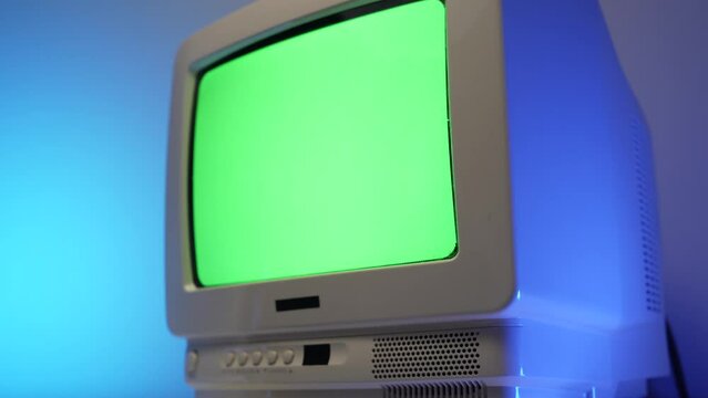 Retro 80s 90s CRT TV Screen With A Green Screen Panning