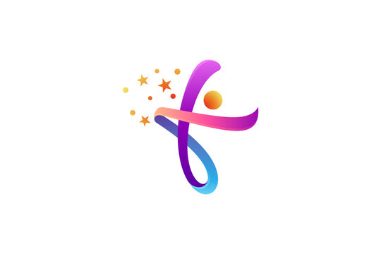 dancing people logo with abstract concept, bright gradient color and stars decoration