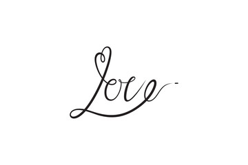 "Love" lettering typography logo with heart shape decoration