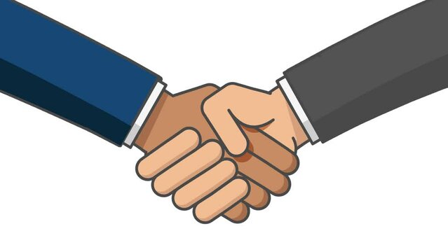 Handshake of Business Men shaking hands Animation Close up on White Background. Professional agreement, Happy Partnership and Successful Deal Concept 