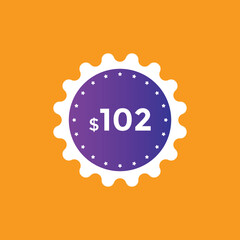 $102 USD Dollar Month sale promotion Banner. Special offer, 102 dollar month price tag, shop now button. Business or shopping promotion marketing concept
