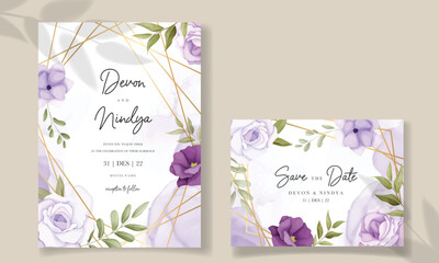 Beautiful purple flower wedding invitation card design
