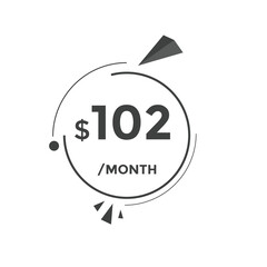 $102 USD Dollar Month sale promotion Banner. Special offer, 102 dollar month price tag, shop now button. Business or shopping promotion marketing concept
