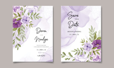 Beautiful purple flower wedding invitation card design