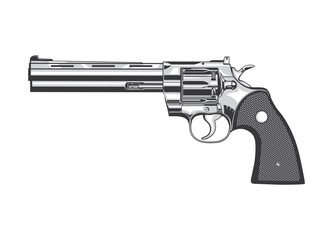 Vector illustration of a colt or magnum revolver on a white isolated background in monochrome - obrazy, fototapety, plakaty