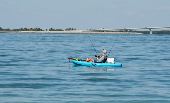 Man Fishing From His Kayak In Southern Florida