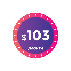 $103 USD Dollar Month sale promotion Banner. Special offer, 103 dollar month price tag, shop now button. Business or shopping promotion marketing concept
