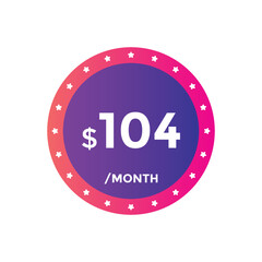 104 dollar price tag. Price $104 USD dollar only Sticker sale promotion Design. shop now button for Business or shopping promotion
