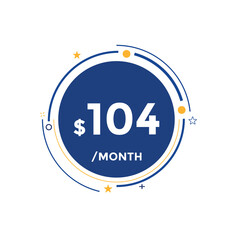 104 dollar price tag. Price $104 USD dollar only Sticker sale promotion Design. shop now button for Business or shopping promotion
