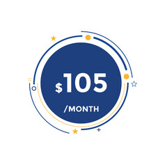 105 dollar price tag. Price $105 USD dollar only Sticker sale promotion Design. shop now button for Business or shopping promotion
