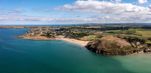 Aerial view of Daymer Bay beach on The Camel Estuary in Cornwall