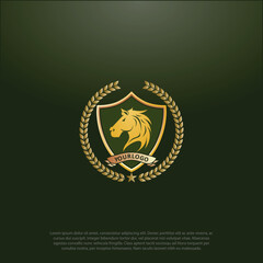 Luxury logo template vector object for logotype or badge Design. Trendy vintage royal style illustration, horse logo, good for fashion boutique, alcohol or hotel brand.