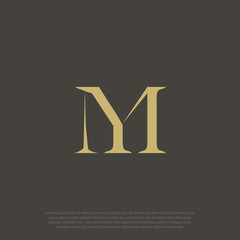 Modern unique creative luxury unusual artistic gold color MY M Y YM initial based letter icon logo