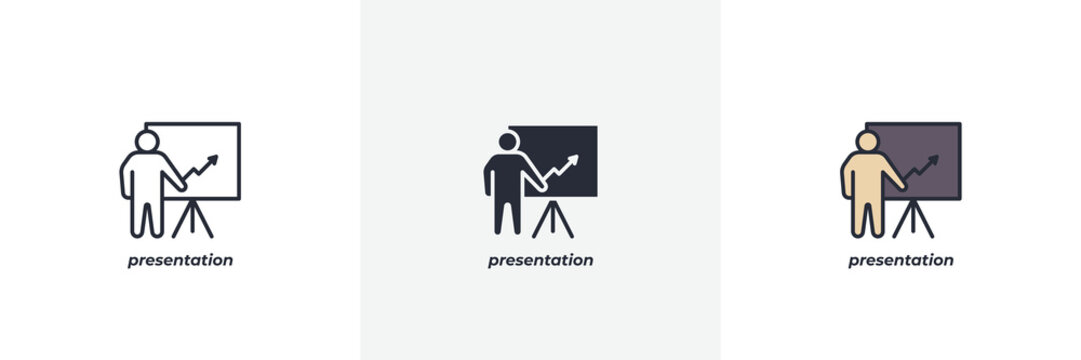presentation icon. Line, solid and filled outline colorful version, outline and filled vector sign. Idea Symbol, logo illustration. Vector graphics