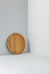 Gray background of free space and pedestal for your decoration. 