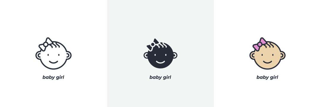 baby girl icon. Line, solid and filled outline colorful version, outline and filled vector sign. Idea Symbol, logo illustration. Vector graphics