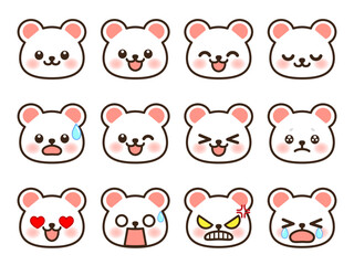 シンプルでかわいいシロクマの顔アイコンセット＿ベクター