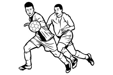 Two soccer players fighting for the ball - Out line